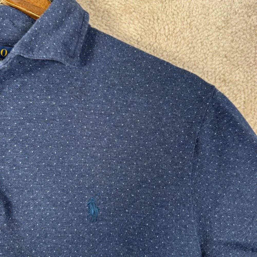Polo Ralph Lauren Shirt Mens Medium Blue Micro Dot Custom Slim Fit Short Sleeve